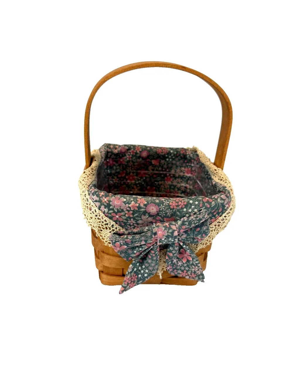 1993 Longaberger Small Peg Basket w/Floral Liner & Protector 5
